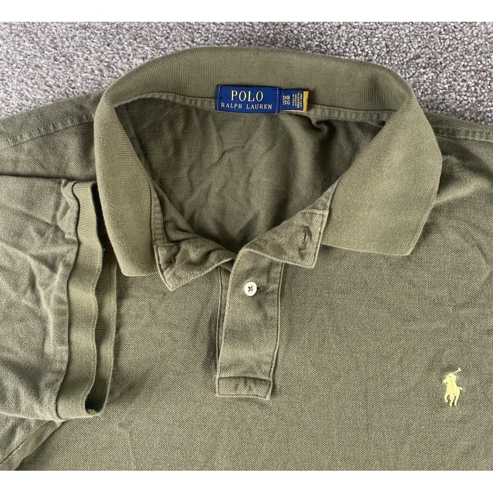 Polo Ralph Lauren Green Polo Shirt Men 3XB Cotton Yellow Pony Preppy Casual Work